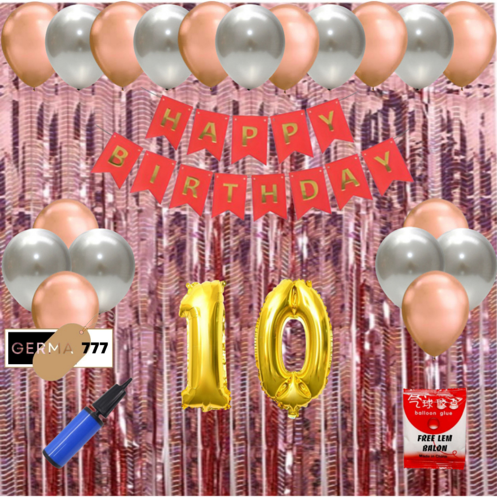 Set Dekorasi Balon Rosegold Silver Ulang Tahun Anak Cewek Cowok Simple Dekor Pesta Ultah Tirai