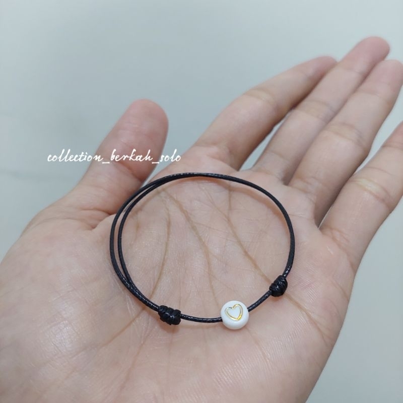 GELANG TALI LIONTIN PUTIH LOVE GOLD / TALI KECIL 1mm