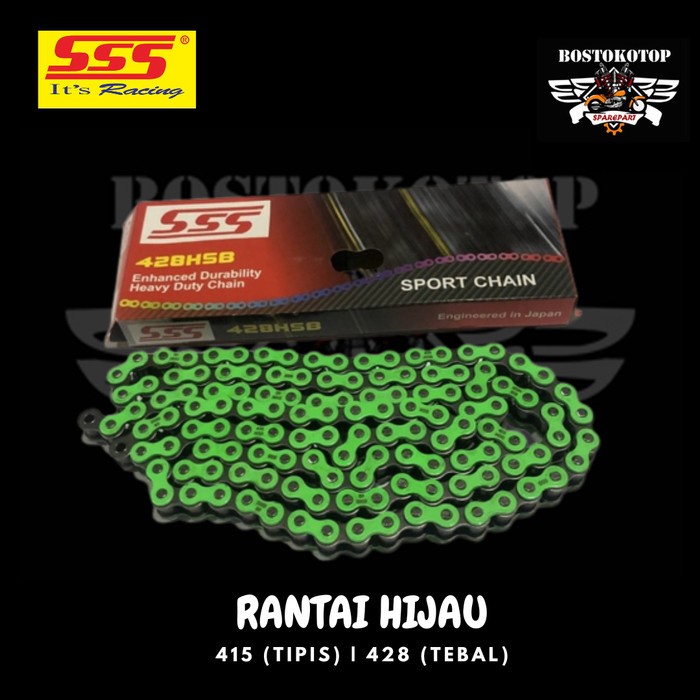 SSS Racing Rantai Rante Hijau Green Harian Balap Racing HSB 415 428 520 110L 120L 130L 140L Original