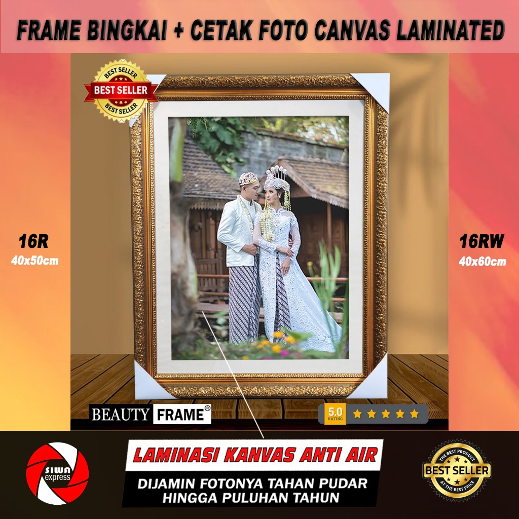 PAKET Cetak Foto  Bingkai Pigura Modern Classic 16R 16RW Laminasi Kanvas Anti Air