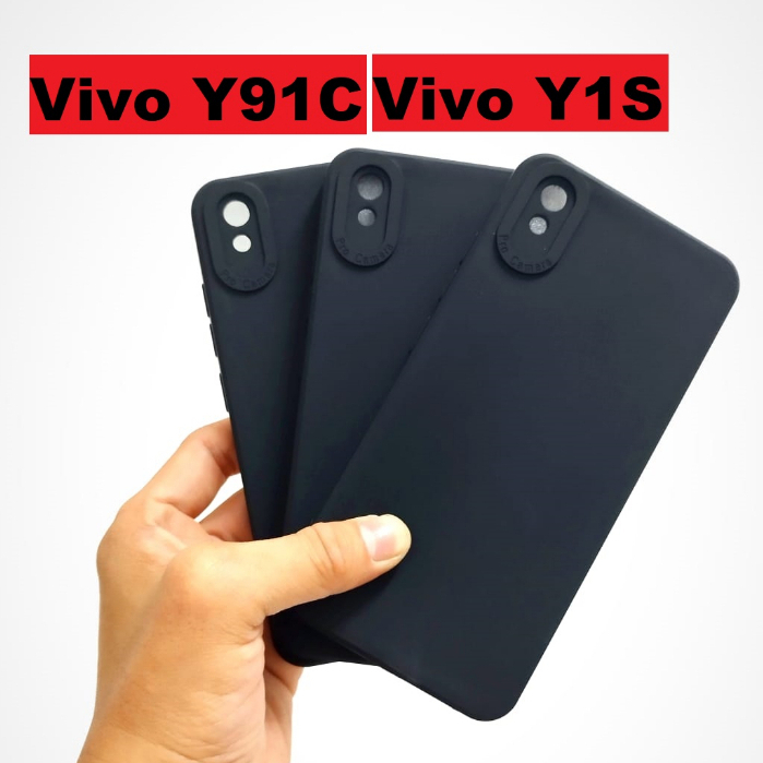 Black Matte Case Vivo Y91c , Y1s Silikon Case Hitam Polos