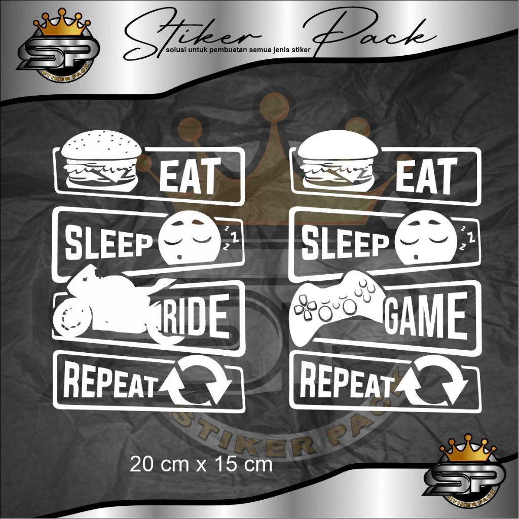 STIKER EAT SLEEP GAME REPEAT STIKER LOGO KEREN