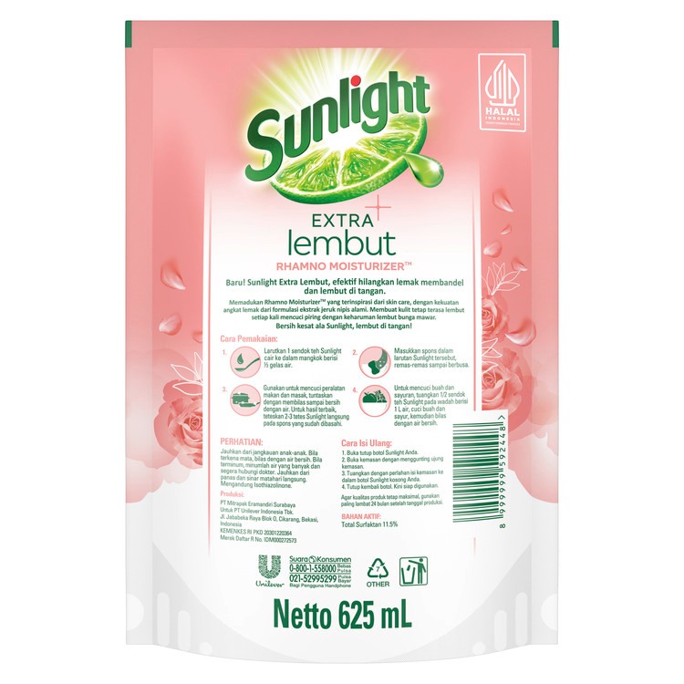 Sunlight Extra Lembut Sabun Cuci Piring 625ml Image 7
