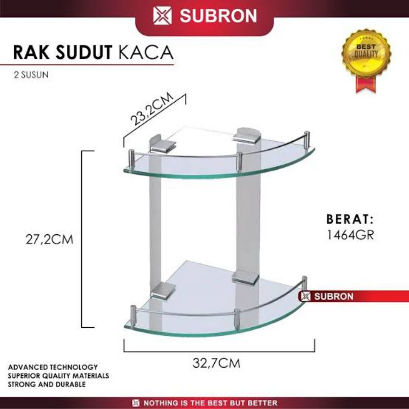 Rak kaca sudut 2 susun / Rak sabun kaca sudut 2 tingkat / kaca plangset sudut