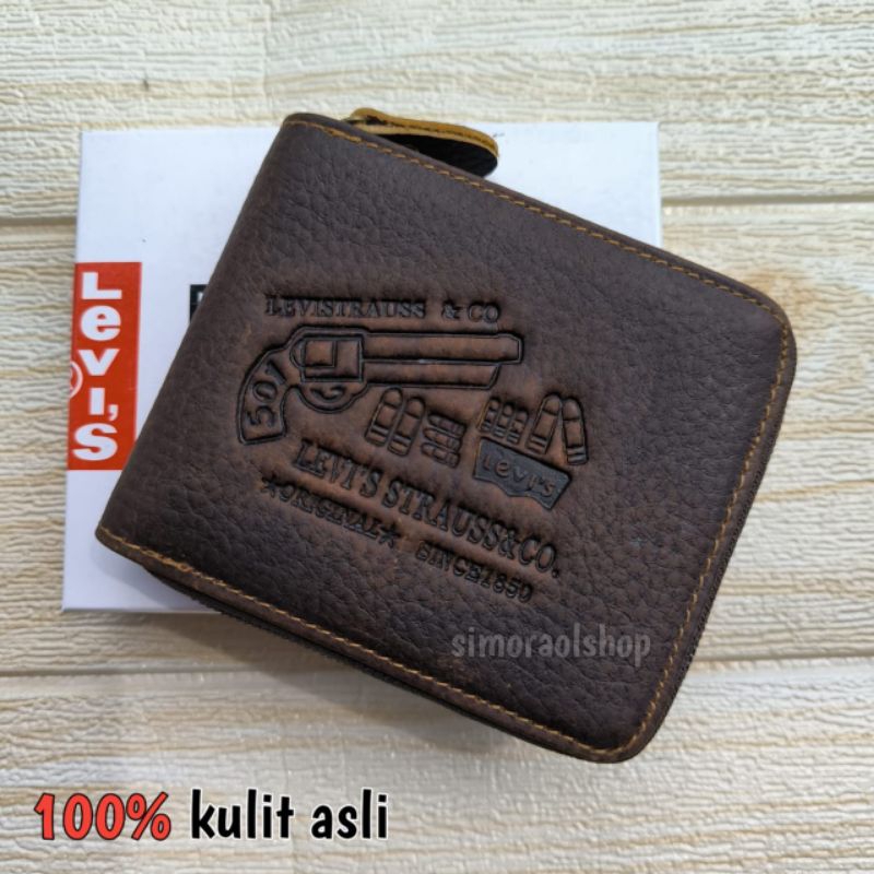 Dompet Resleting keliling/ Dompet Kulit Pria/ Dompet kulit RM1 Coklat