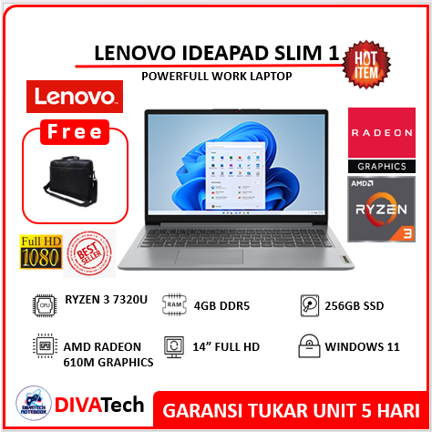 LENOVO IDEAPAD SLIM 1 15 RYZEN 3 7320 4GB 256GB W11PRE 15.6FHD IPS
