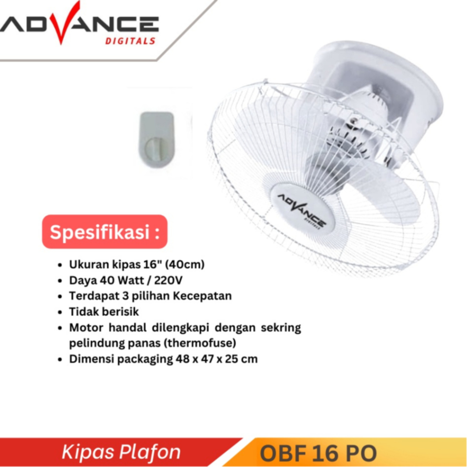 Kipas Angin Plafon Advance OBF-16 Kipas Gantung 16 Inch