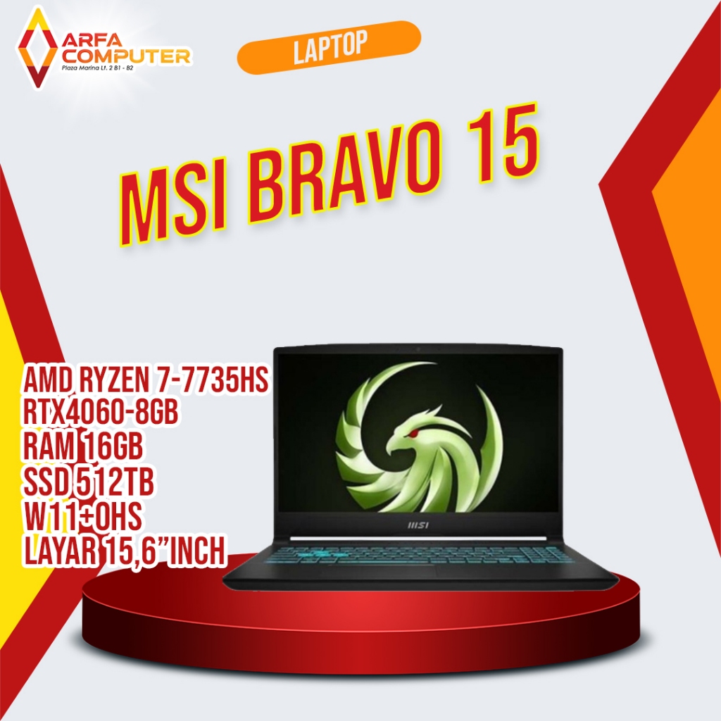 LAPTOP MSI BRAVO 15 RYZEN 7-7735HS RTX4060-8GB (16GB/512TB/15,6") FREE MOUSE