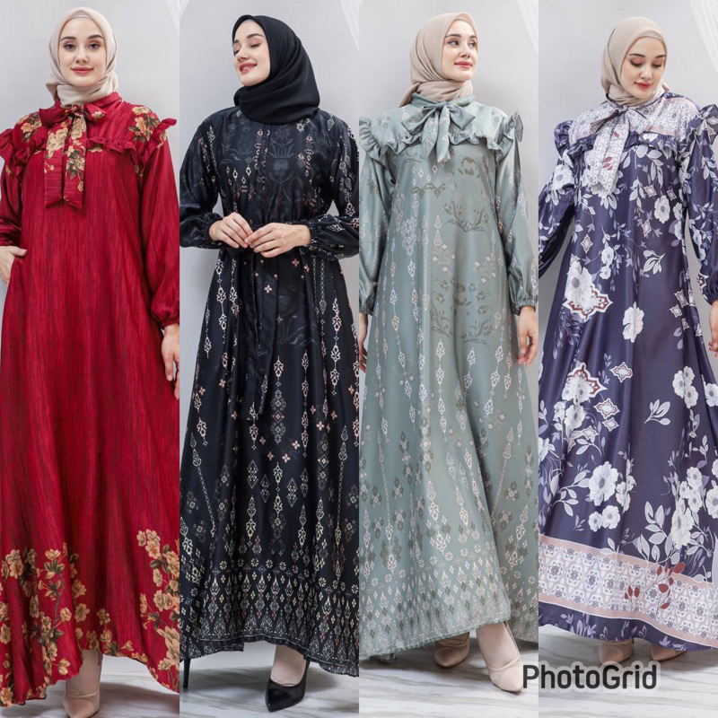 GAMIS RAYA TERBARU PREMIUM / GAMIS SILK SUTRA HALUS SAGE GREEN