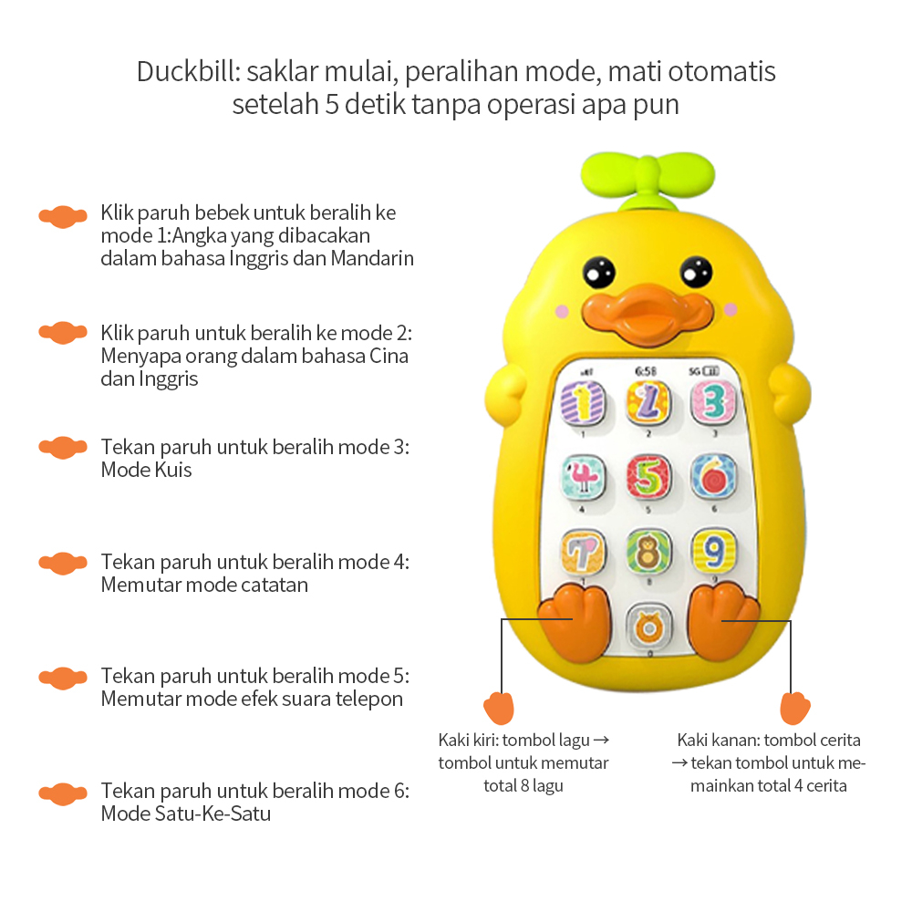 BEVAVAR Mainan Edukasi Ponsel Bayi Mainan Musik Bayi Telepon Handphone Anak-8