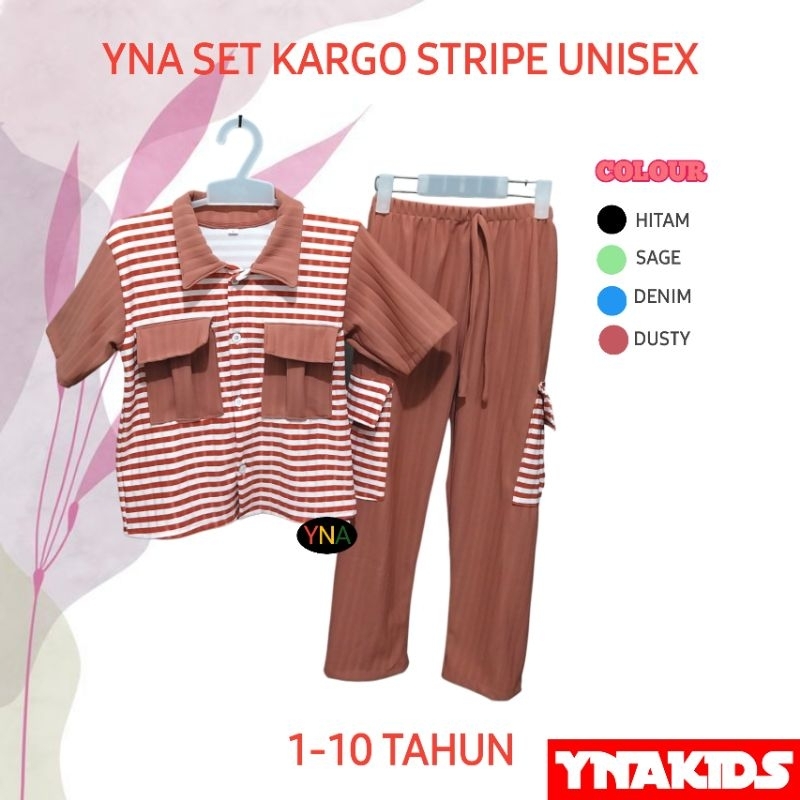 	 YNA SETELAN BAJU ANAK CROP TOP KNITT HORNET 1-10 TAHUN ONE SET CARGO ANAK	
