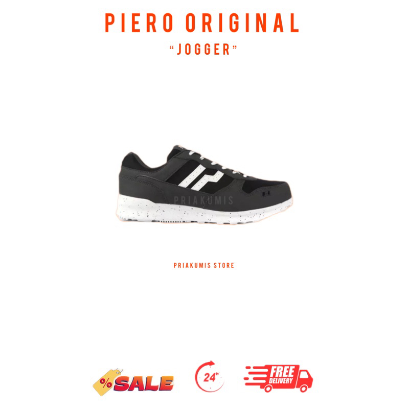 Piero - Sepatu Jogger Raven Unisex Sekolah Hitam Sneakers Casual Putih Pria Original 100%