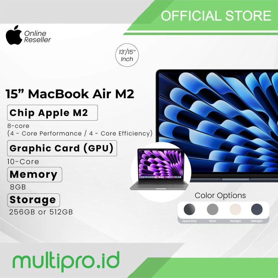 Laptop Apple 15-inch MacBook Air M2 Starlight 256GB Garansi Resmi