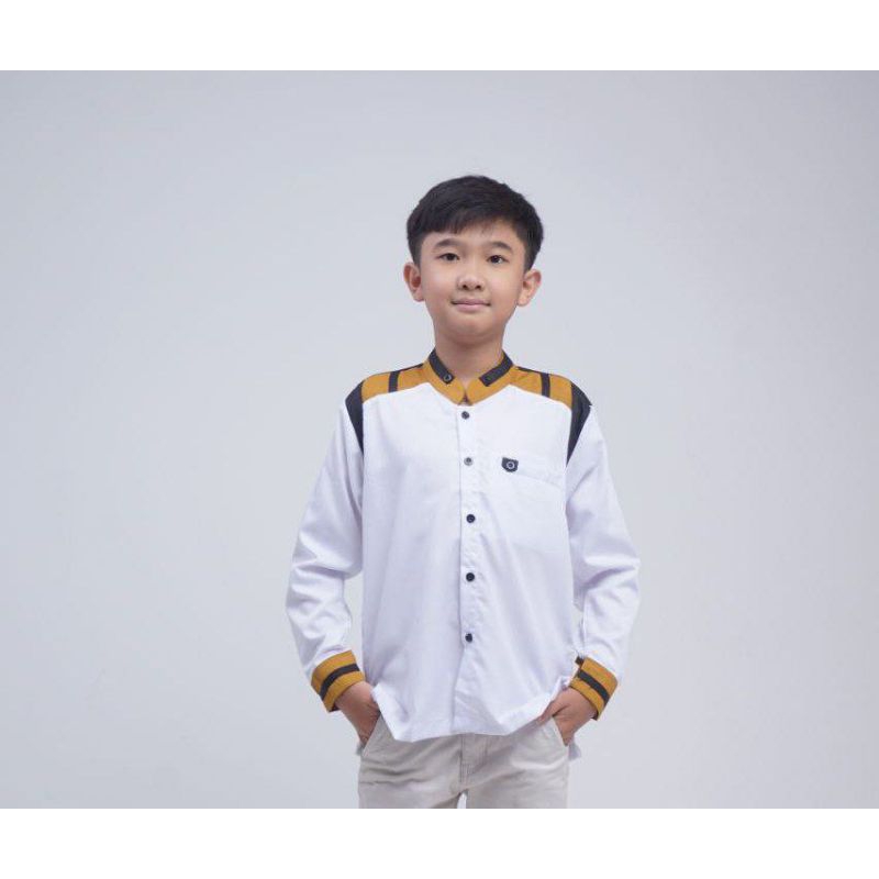 Baju Koko Anak Laki-Laki Umur 8-14 Tahun Lengan Panjang Elrumi Motif Tanduk Rusa