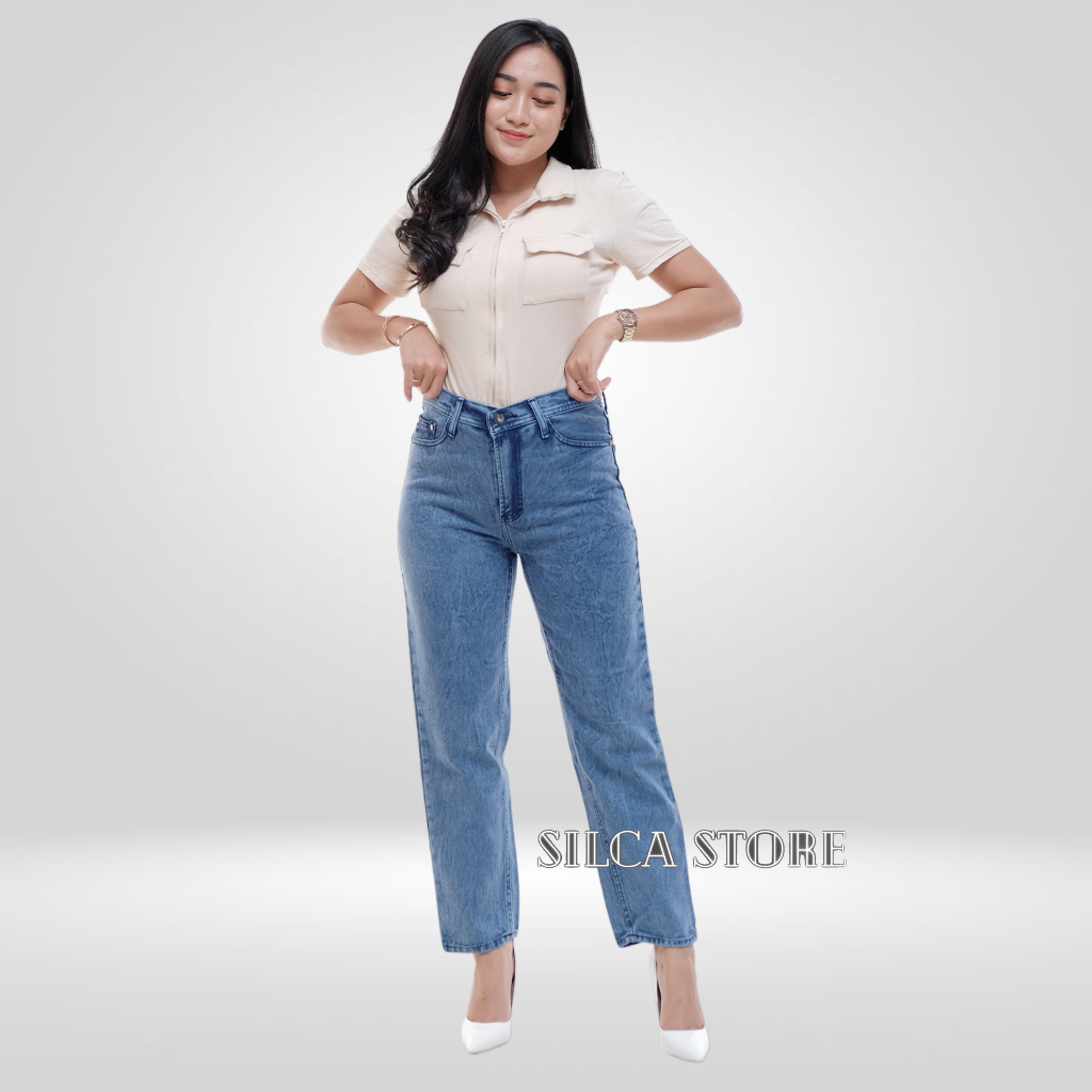 Celana Boyfriend Jeans Snow - Celana Boyfriend Jeans cewek - Celana Panjang Jeans Wanita Kekinian