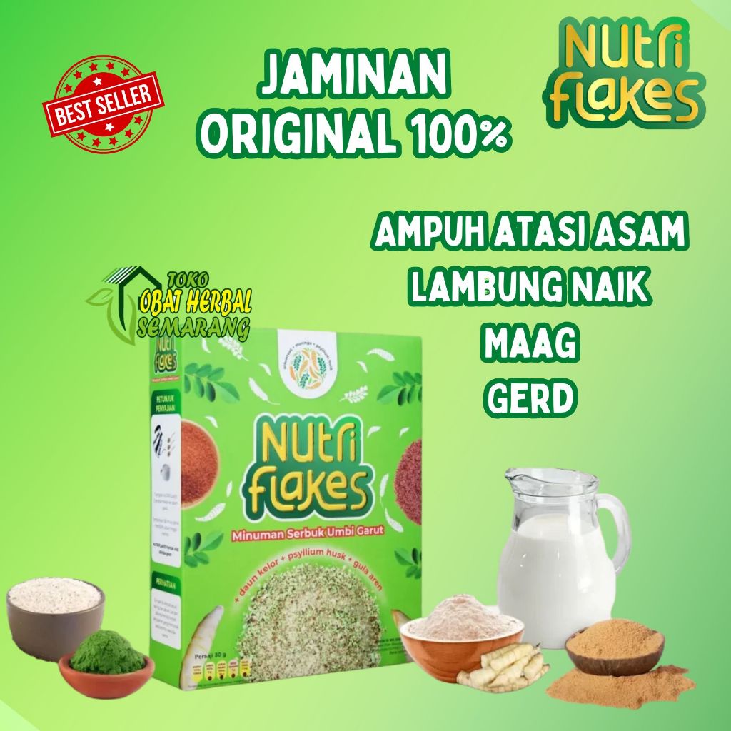 

Nutri Flakes Box 280 gr Original Sereal Umbi Garut atasi Asam Lambung Naik Maag Gerd Alami BPOM