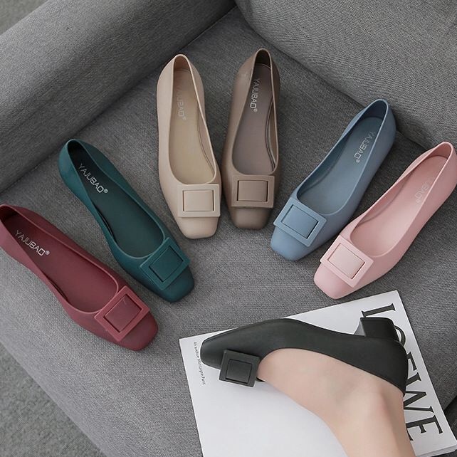 fed-58 Sepatu Flat Shoes Wanita Hak Sepatu Wedges Hak Bahan Jelly Sepatu Mules Wanita Hak Tahu Sepat
