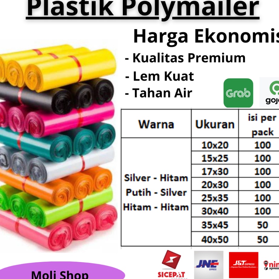 

Bayar Di Tempat Polymailer Silver/Hitam Uk 40x50 (50pcs) / 35x45 (50 pcs) / 30x40 (100pcs) / 28x35 (100pcs) / 25x35 (100pcs) / 20x30 (100pcs) / 17x30 (100pcs) / 15x25 (100pcs), Plastik Packing Lem Silver, Plastik Lem, Plastik Polymailer ➢❈