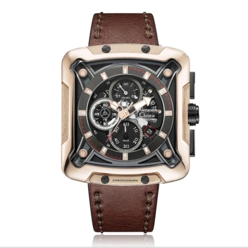 ORIGINAL GARANSI RESMI 1 TAHUN JAM TANGAN PRIA ALEXANDRE CHRISTIE CHRONOGRAPH KULIT STRAP ARLOJI WAT