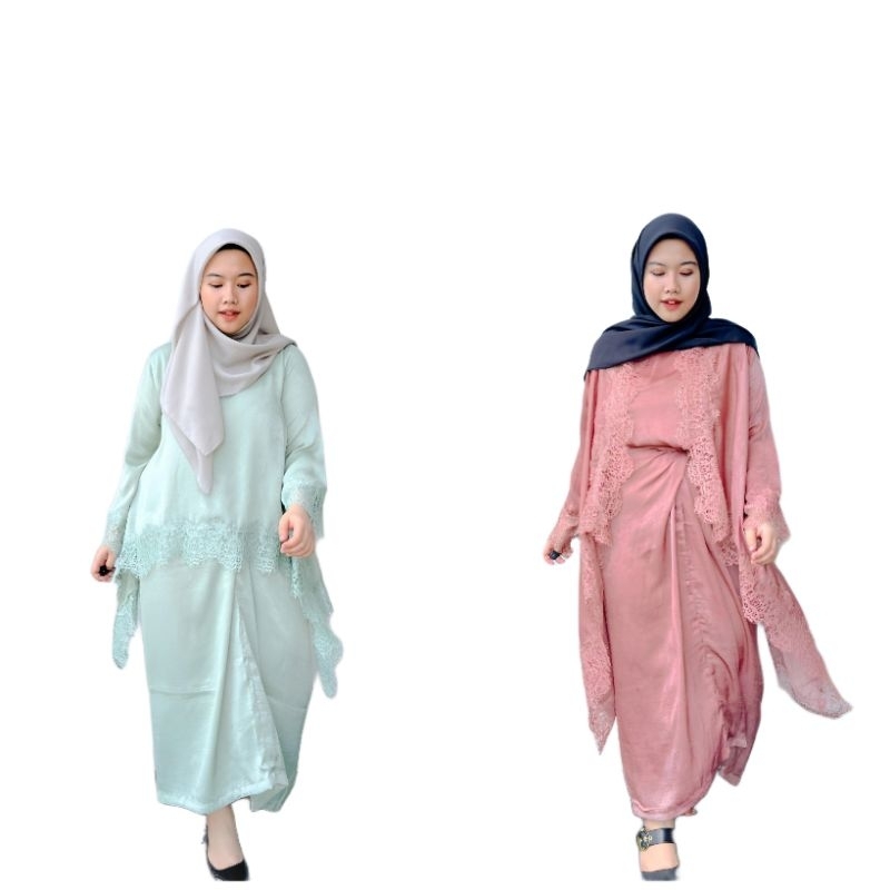 Kebaya Kaftan Wisuda Set Gamis Kaftan Fashion Wanita , Kaftan Gamis Santorini Ukuran Jumbo One size 