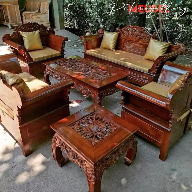 Kursi Tamu Madura Matahari Meja Ketapang + Busa Bantal Full Kayu Jati Jepara PGM-002