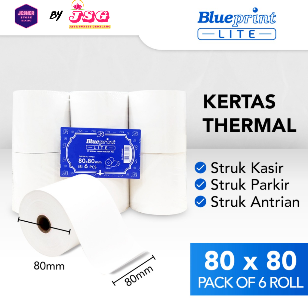 

KERTAS THERMAL BLUEPRINT LITE 80x80 mm, 80 x 80 mm - 1 Pack 6 Roll