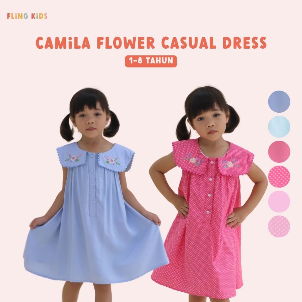 FLING KIDS - Camila Flower Casual Dress FL-E0072 | Dress Casual Anak Rayon Twill 1-8 Tahun SM-N0850