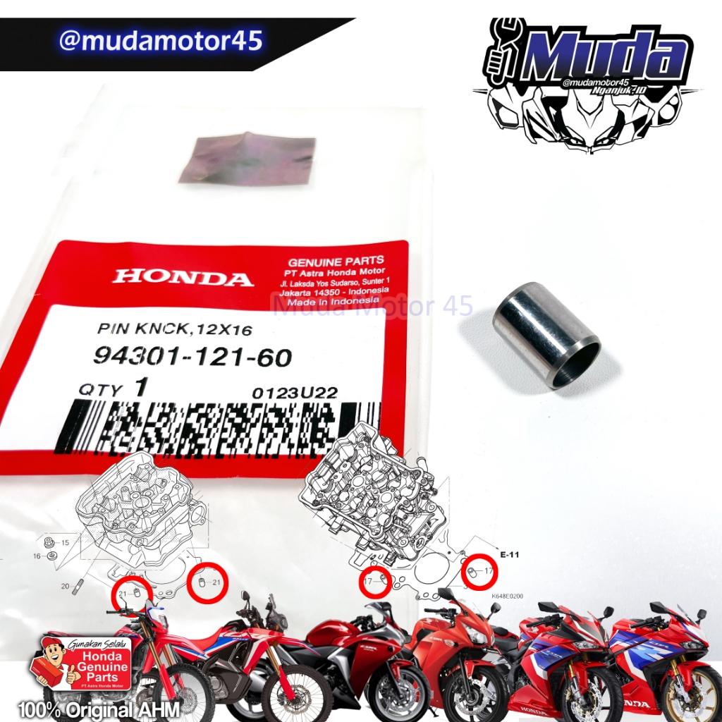 PIN DOWEL HEAD CBR250RR CBR250R CRF250L 94301-121-60 KNCK 12X16 12 X 16 MM BOSH BOS BAUT SUNDUK SATE