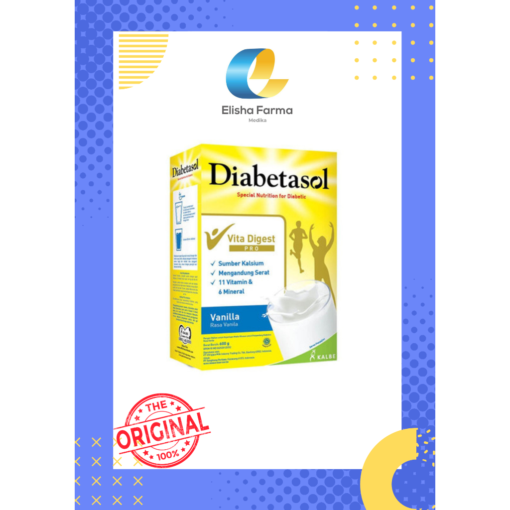 

Diabetasol Vita Digest 170gr - Susu Sumber Serat Tinggi Kalsium Untuk Penderita Diabetes Rasa Coklat / Plain / Vanila