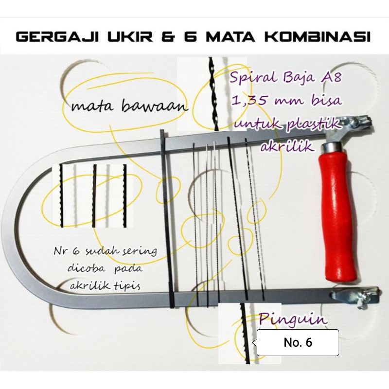BINDESA_ - GERGAJI UKIR TRIPLEK MANUAL + 5 MATA PEMOTONG AKRILIK KAYU KERAJINAN