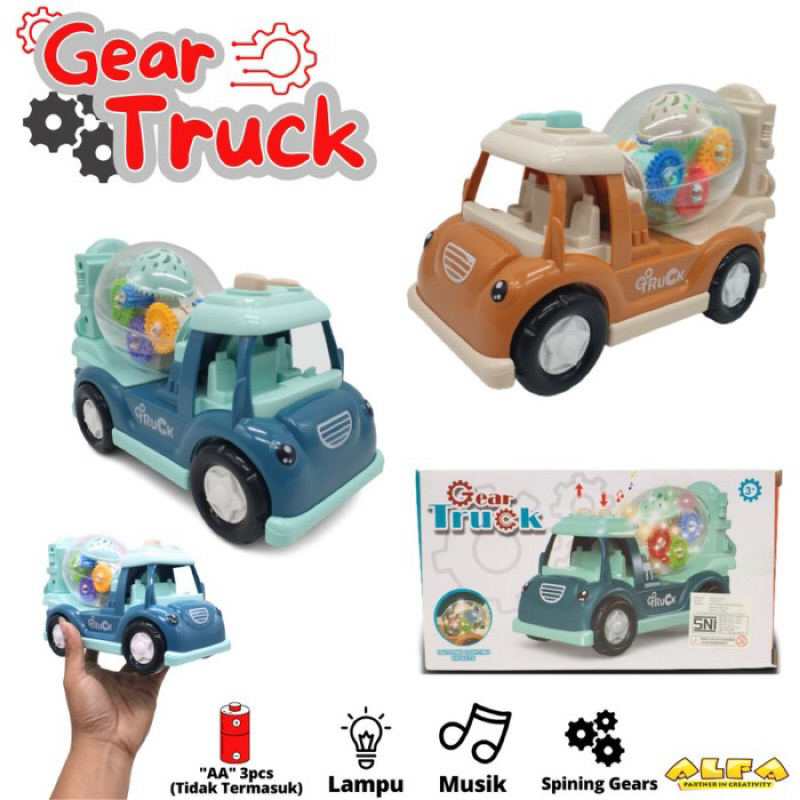 (BISA COD) Mainan Mobil Truk Molen Gear Truck Mechanical Lampu Musik Bump And Go / Mainan Anak GEAR 