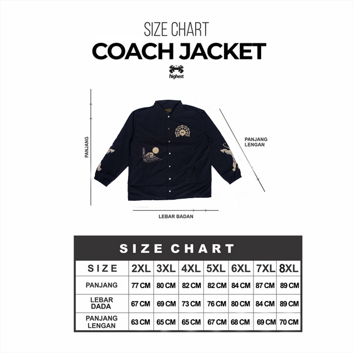 HIGHEST Jaket Coach Pria Big Size Jumbo Sablon Ukuran Warna Putih 2XL 3XL 4XL 5XL 6XL 7XL 8XL HCJ19