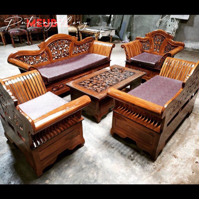 Kursi Tamu Madura Kiong + Busa Matras Full Kayu Jati Jepara PGM-004