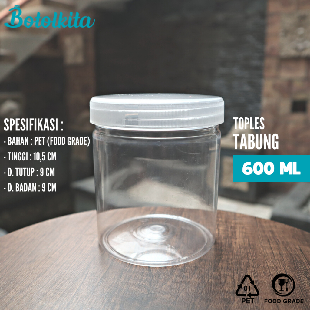 Toples Plastik Tabung 600ml / Toples Kue 600ml / Toples Kacang 600 ml / Toples Makanan 600 ml / Topl