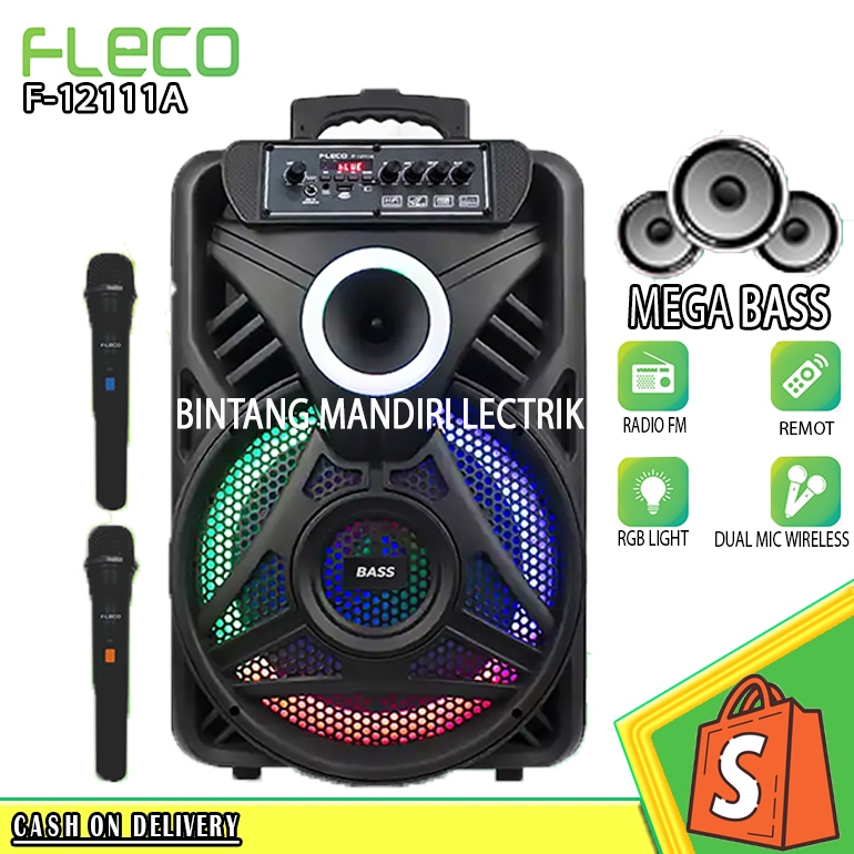 TERBARUSpeaker meeting karaoke portable 12"' / Speaker Bluetooth ORI fleco Bonus 2 Mic wireless ada 