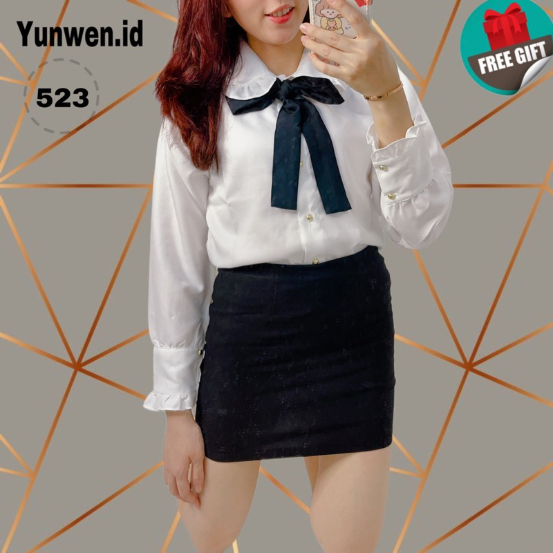 baju kemeja putih wanita lengan panjang model korean style terbaru kekinian viral 523