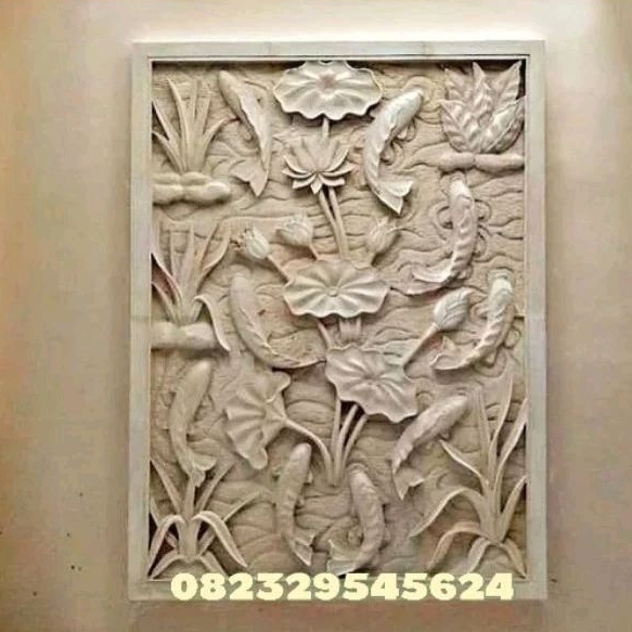 RELIEF BATU ALAM UKIR DINDING MOTIF IKAN KOI 9