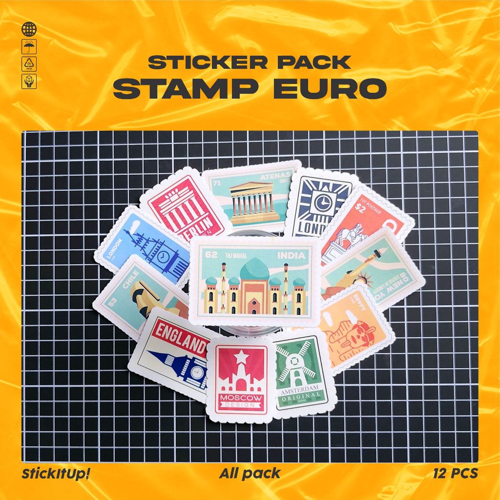

COD✨ StickItUp Stiker Pack Stamp Pos Kota Paris New York London Rome Keren Untuk Koper Laptop Skateboard