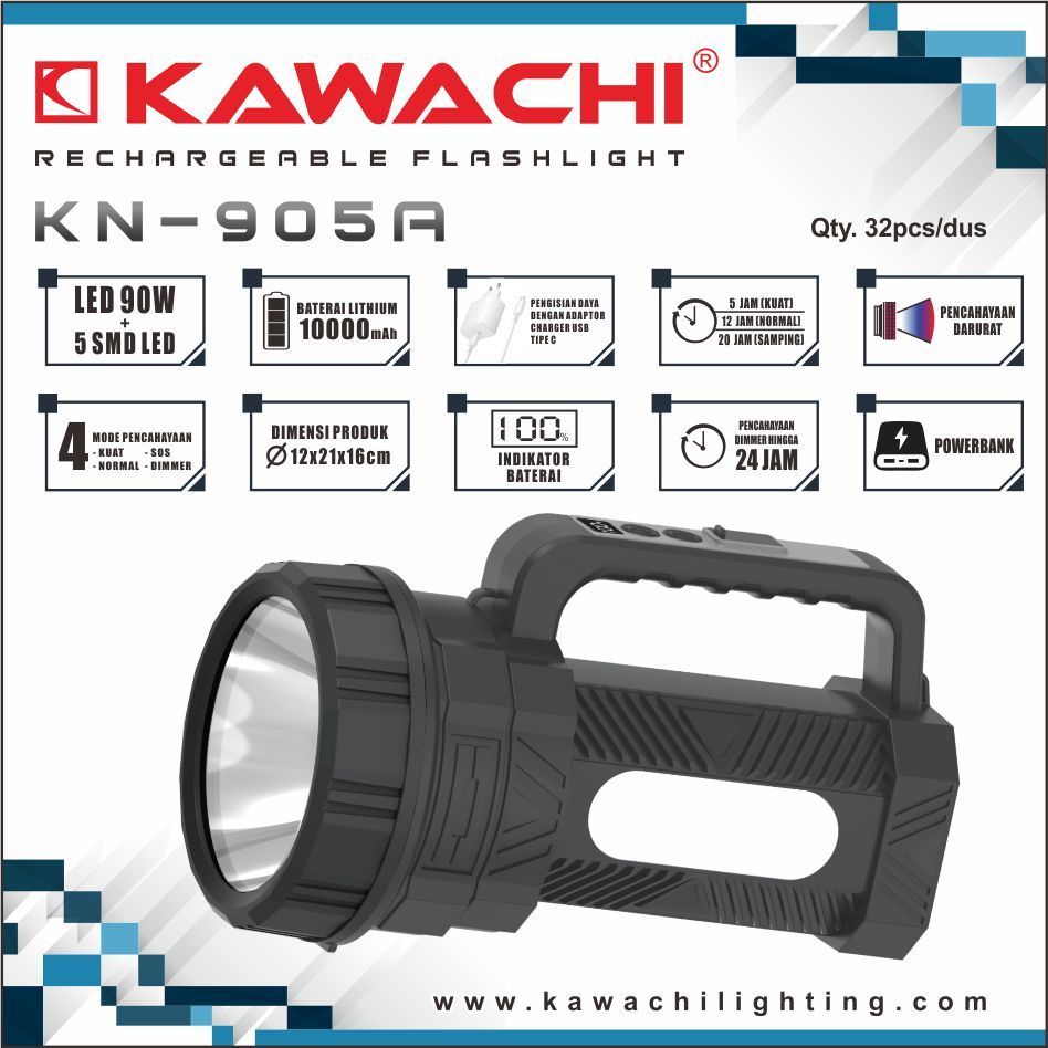 SENTER TENTENG BESAR KAWACHI 90WATT + 5 SMD LED KN-905