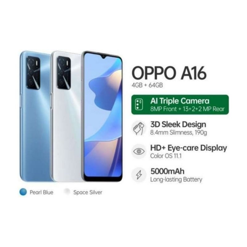Hp Oppo A16 4/64 GB - ( Oppo A 16 4GB + 64GB ) Garansi Resmi