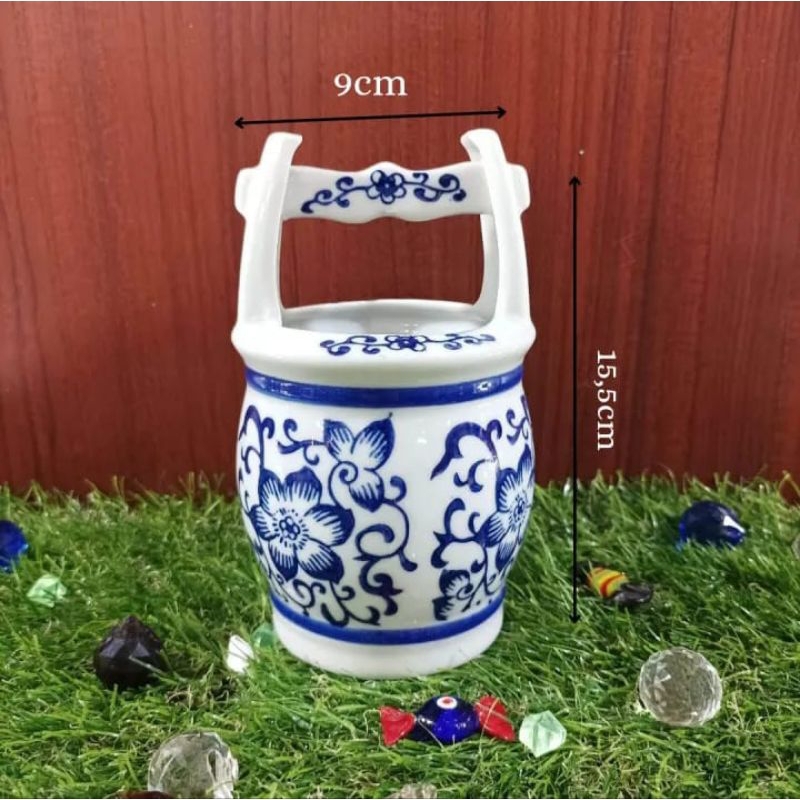 tempat sendok biru putih keramik mewah