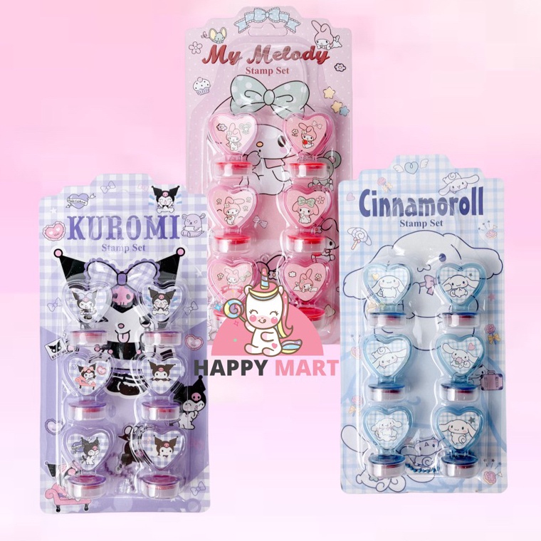 

[✡Q8(] Stamp set / Cap motif sanrio isi 6 pcs + akrilik chain Limited