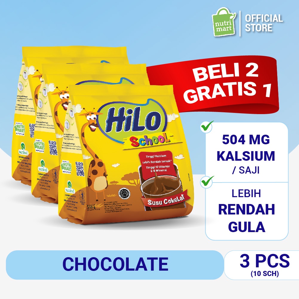 

✨Mall✨ Triple Pack - HiLo School Gusset Coklat 10 Sachet - Susu Tinggi Kalsium Lebih Rendah Lemak 