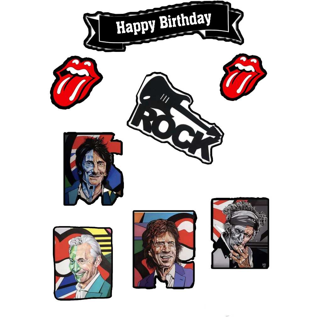 

TOPPER CAKE CUSOM TOPPER ULANG TAHUN / HIASAN KUE ROLLING STONES