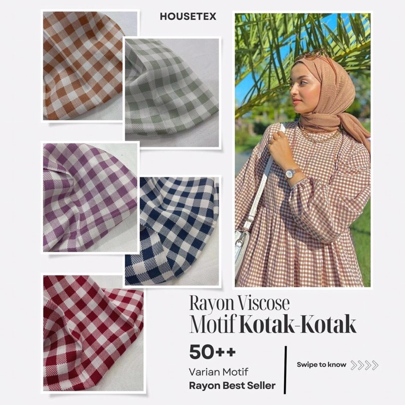 Kain Katun Rayon Viscose Premium Motif KOTAK-KOTAK / Meteran / Blouse / Gamis / Kemeja