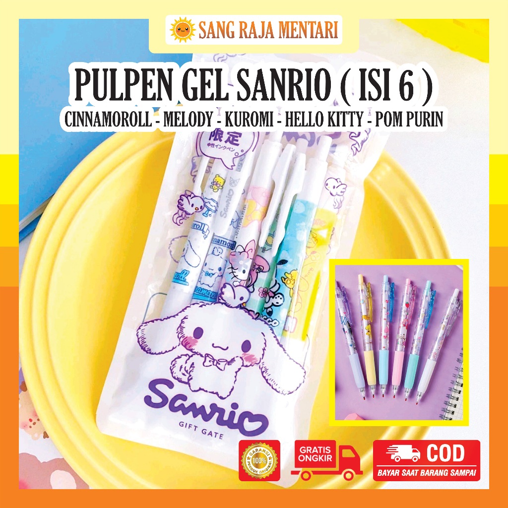 

Pulpen Gel Motif Sanrio Dapat 6 pcs Bolpen Tinta Warna Hitam | Pen Cinnamoroll Melody Kuromi Hello Kitty Pom Purin Twin Stars