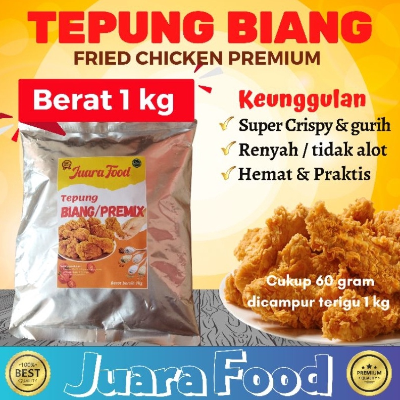 

Original TEPUNG BIANG fried chicken premium 1 kg juara food bumbu inti premix !!!