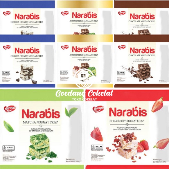 

Naraya NARABIS Chocolate Strawberry Matcha Cookies Cream Assortment Nougat Crisp 200g 70wol