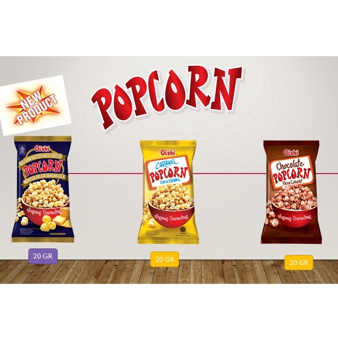 

Mur4h Oishi PopCorn / Pop Corn Oishi karamel, Mentega, coklat ( Kemasan Mini ) isi 10 renteng Dijamin Ori