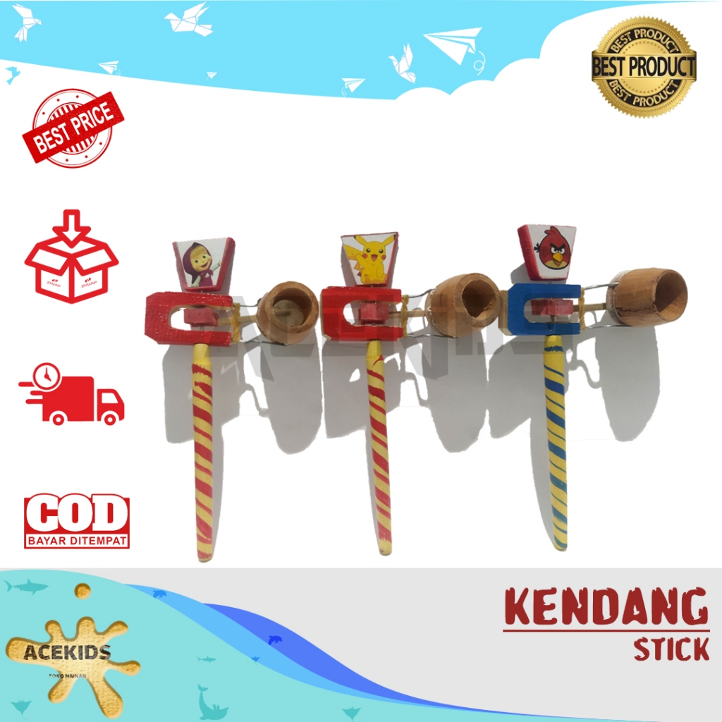 Ontong ontong Mainan Anak Stick Stik Kendang Putar Etek etek Gambar Karakter
